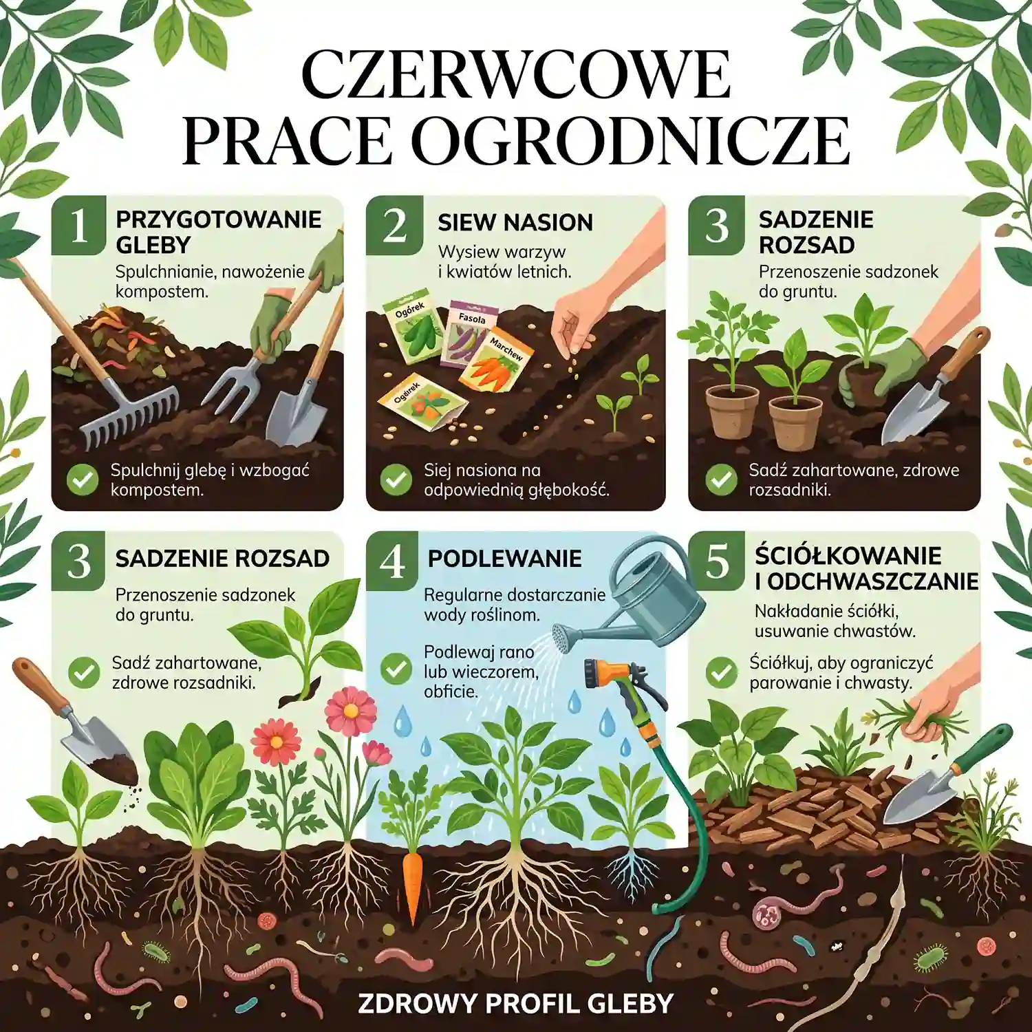 Infografika z czerwcowymi pracami ogrodniczymi
